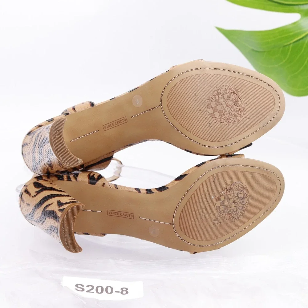 Vince Camuto Womens Kresseya Sandals Size 9 Brown Animal Print Ankle Strap Shoes